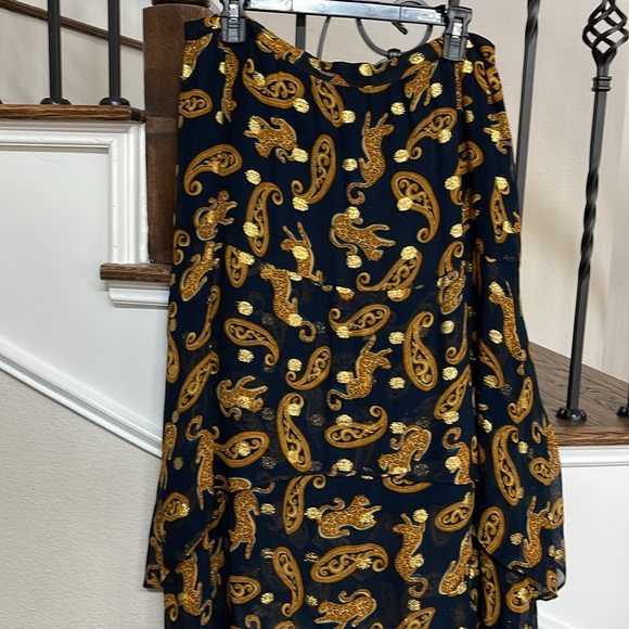 Farm Rio Asymmetrical Tiered Leopard Print Midi Skirt Blue Motif - Picture 5 of 6